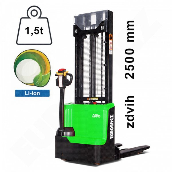 Vysokozdvižný ručně vedený vozík EUROliftCZ ES15-WS-L - ZDVIH 2500 MM s baterií 24V_60Ah
